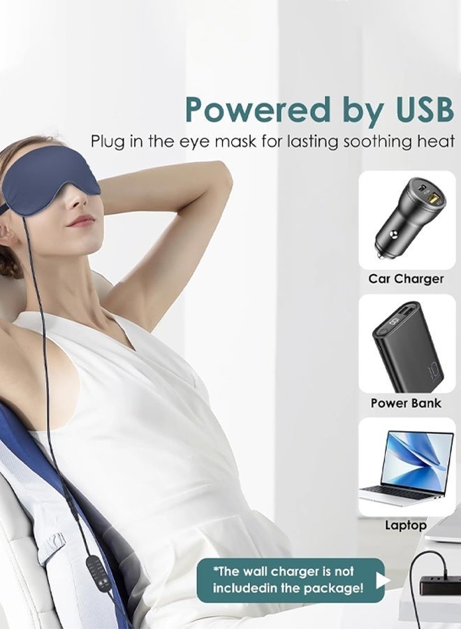 يلا جوي قناع النوم، قناع العين المُدفأ بالـ USB، مع تحكم في درجة الحرارة والوقت، حزام قابل للتعديل قناع النوم، وسادة تدفئة دافئة للعين للنوم، للرجال والنساء والأمهات، مثالي للنوم والسفر والهدايا التكنولوجية الرائعة (أزرق داكن) - Image 5